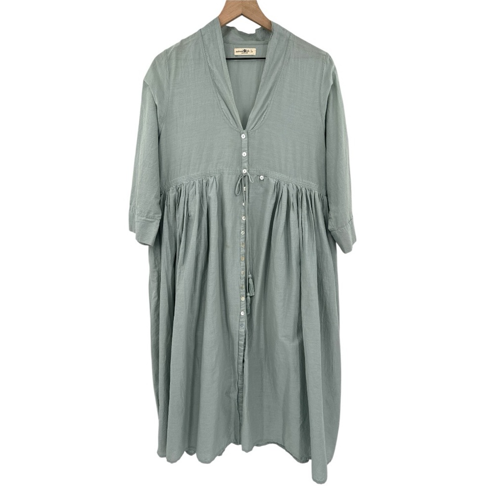 Natural Life Chloe Button Front Relaxed Fit Cotton Midi Dress - Green - Large